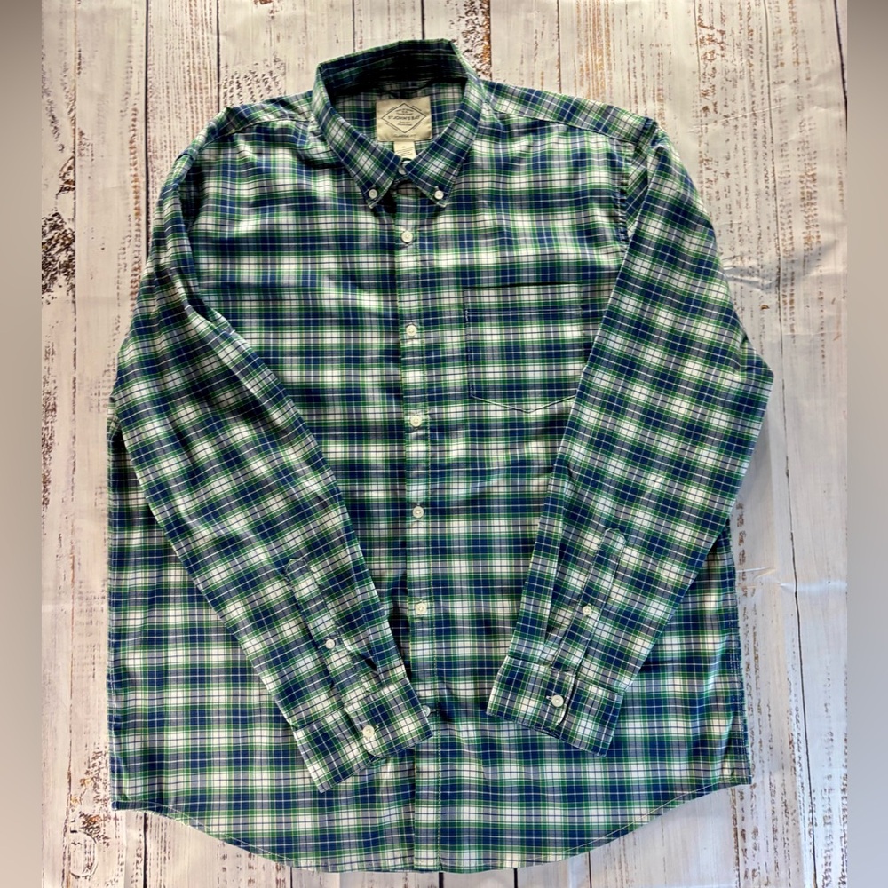 St. John’s Bay Men’s XL Shirt | Blue & Green Plaid | Classic Fit